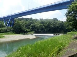 下流の堰である山田大橋の下の写真