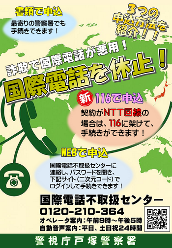 国際電話利用休止に関するチラシ