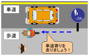 自転車で歩道を通行する際は、車道寄りを走りましょう