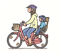 幼児用座席を設けた自転車に乗る人のイラスト