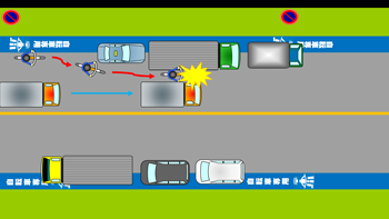 駐車車両を避けるため、進路変更した際の事故見取図
