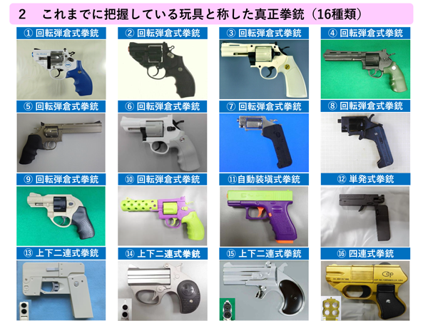 これまでに把握している玩具と称した申請拳銃(16種類)