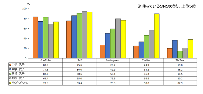 毎日のように使うSNSはどんなものかのグラフ