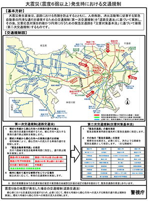 大震災(震度6弱以上)発生時における交通規制