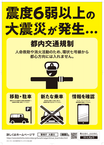 大震災発生時の交通規制ポスター「都内交通規制」