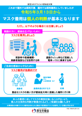 令和5年3月13日からのマスク着用について