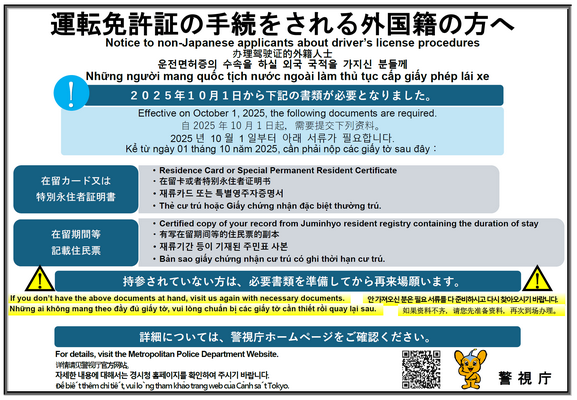 運転免許証の手続をされる外国籍の方へ
